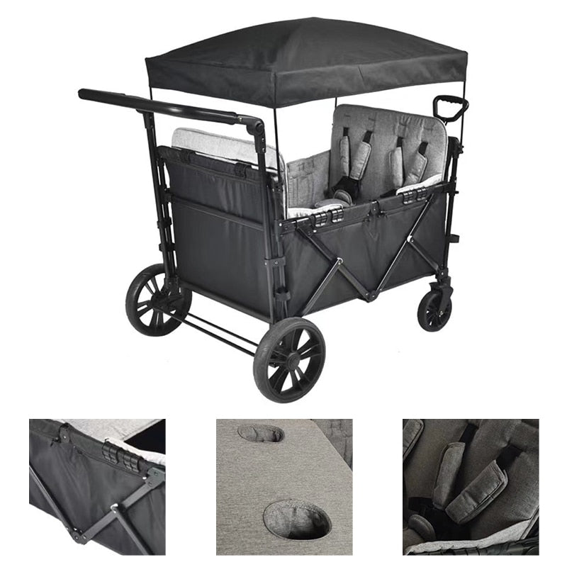 New 4 Passenger- Kids Folding Stroller Wagon with Canopy and Snack Tray
