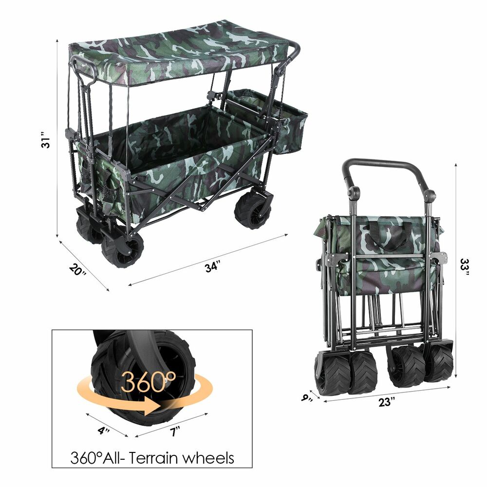 Folding Wagon with Canopy and Rear Storage