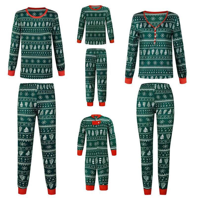 2023 Christmas Family Pajamas Set | Green Matching Print