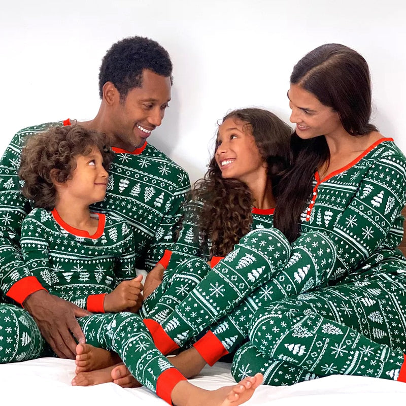 2023 Christmas Family Pajamas Set | Green Matching Print