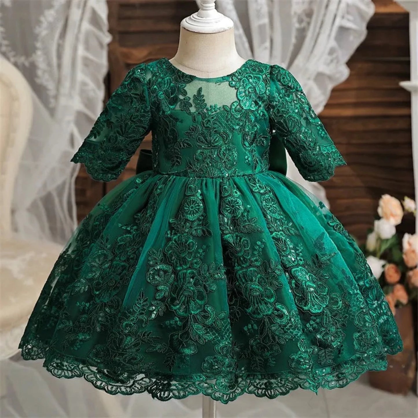 Lace Overlay Green Holiday Dress
