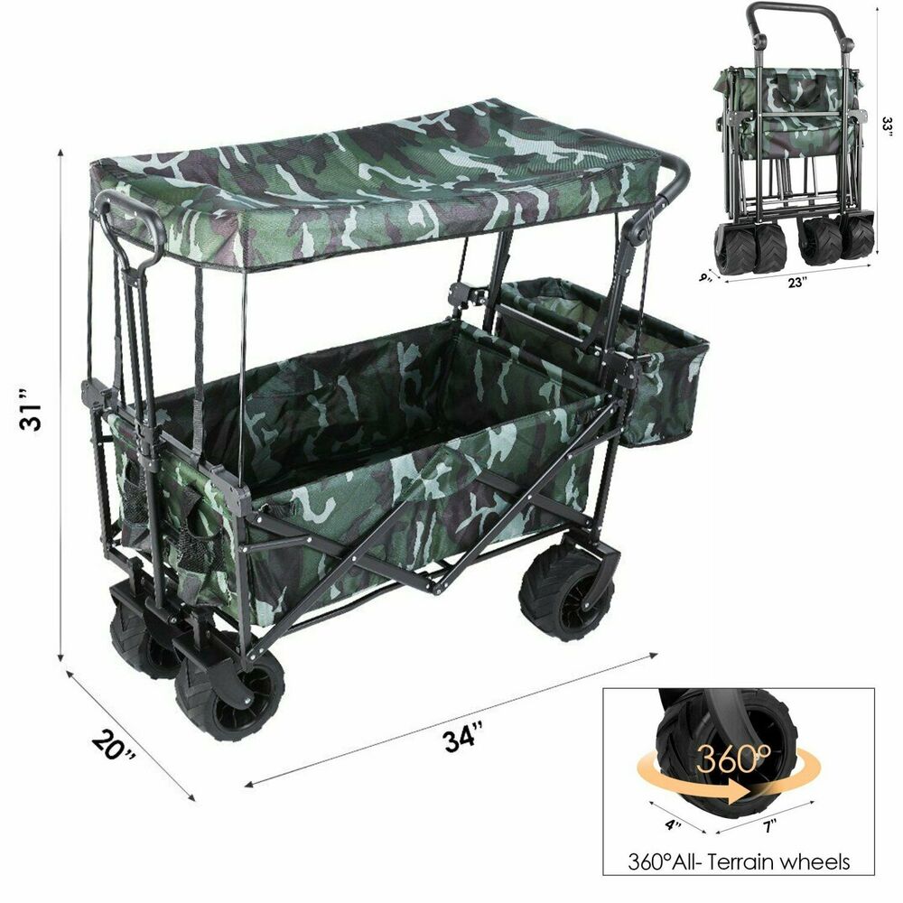 Folding Wagon with Canopy and Rear Storage